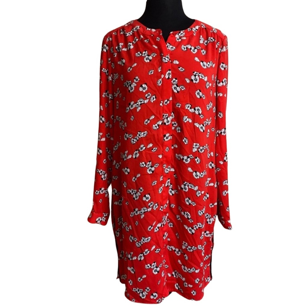 LILA ROSE Floral Shirtdress Size 12 Red